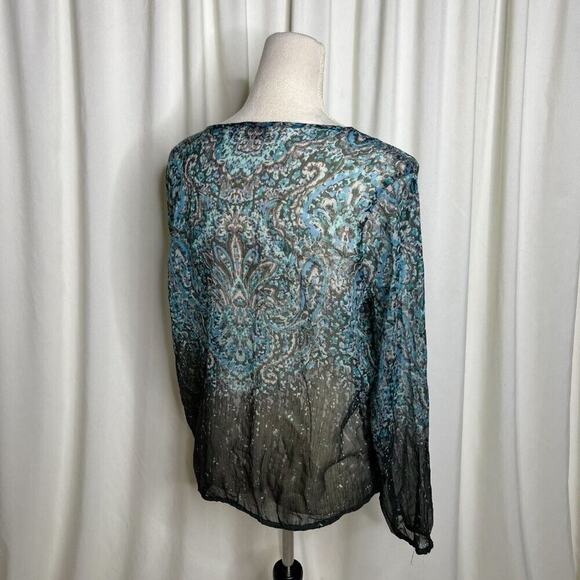a.n.a Sheer Paisley Blouse Sheer Ombre Long Sleeve Women's Medium Blue Boho - Picture 8 of 9